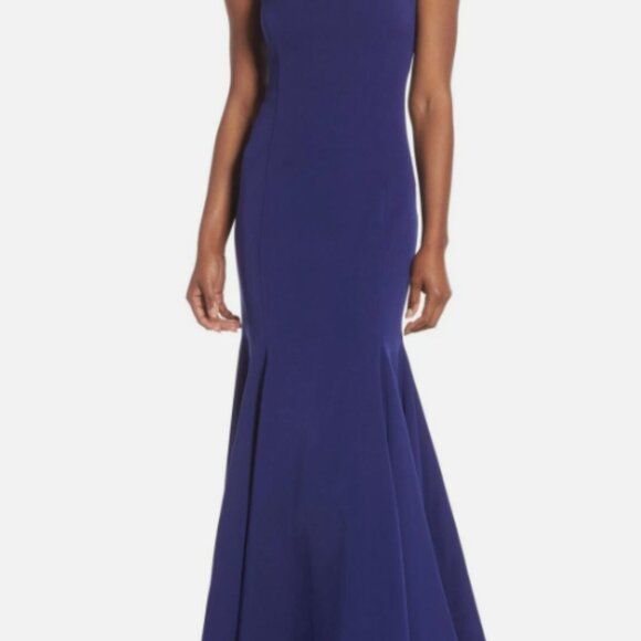 VINCE CAMUTO Cobalt Blue Purple Crystal Embellished Strap Mermaid Gown Dress 6 - Picture 2 of 14